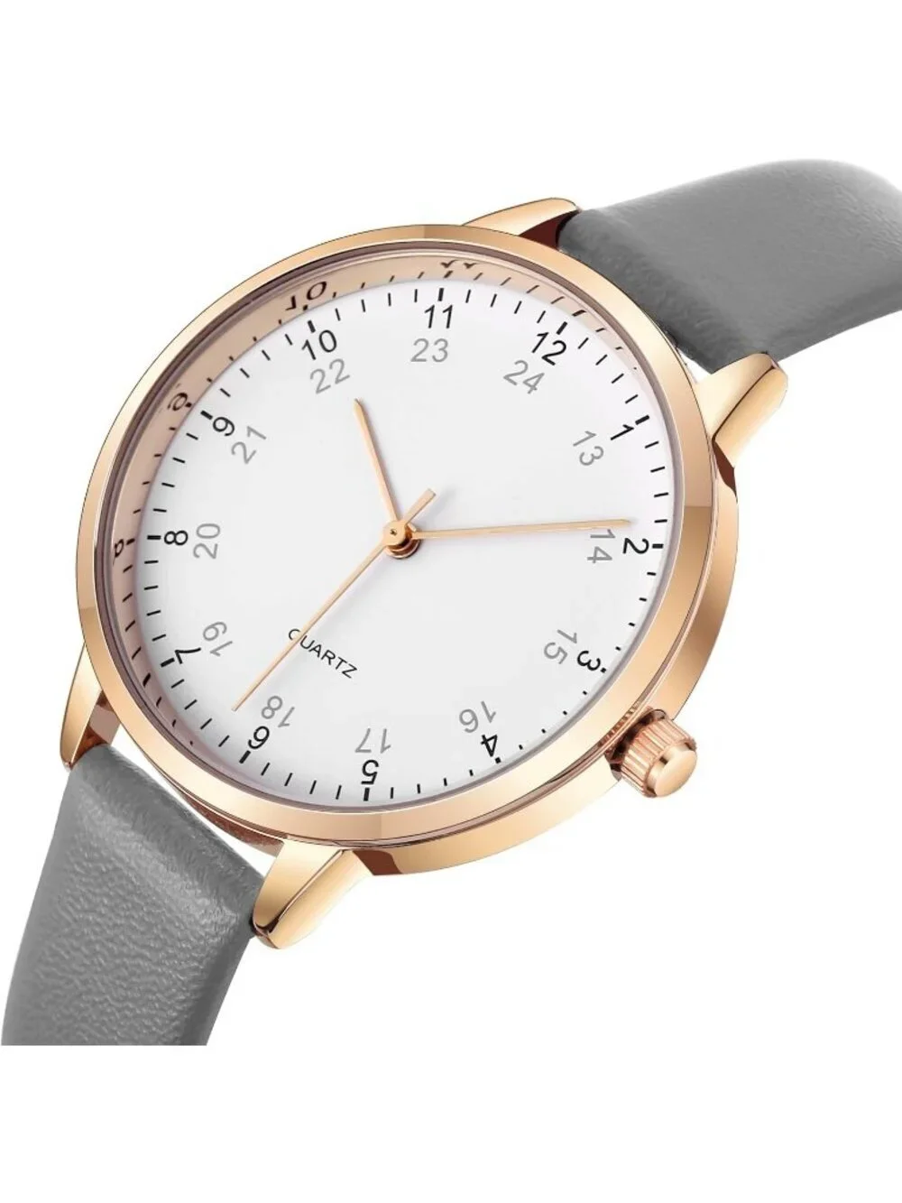 Women's Grey Analog Case Quartz Fashion Leather Mesh Strap Round Wrist Watch